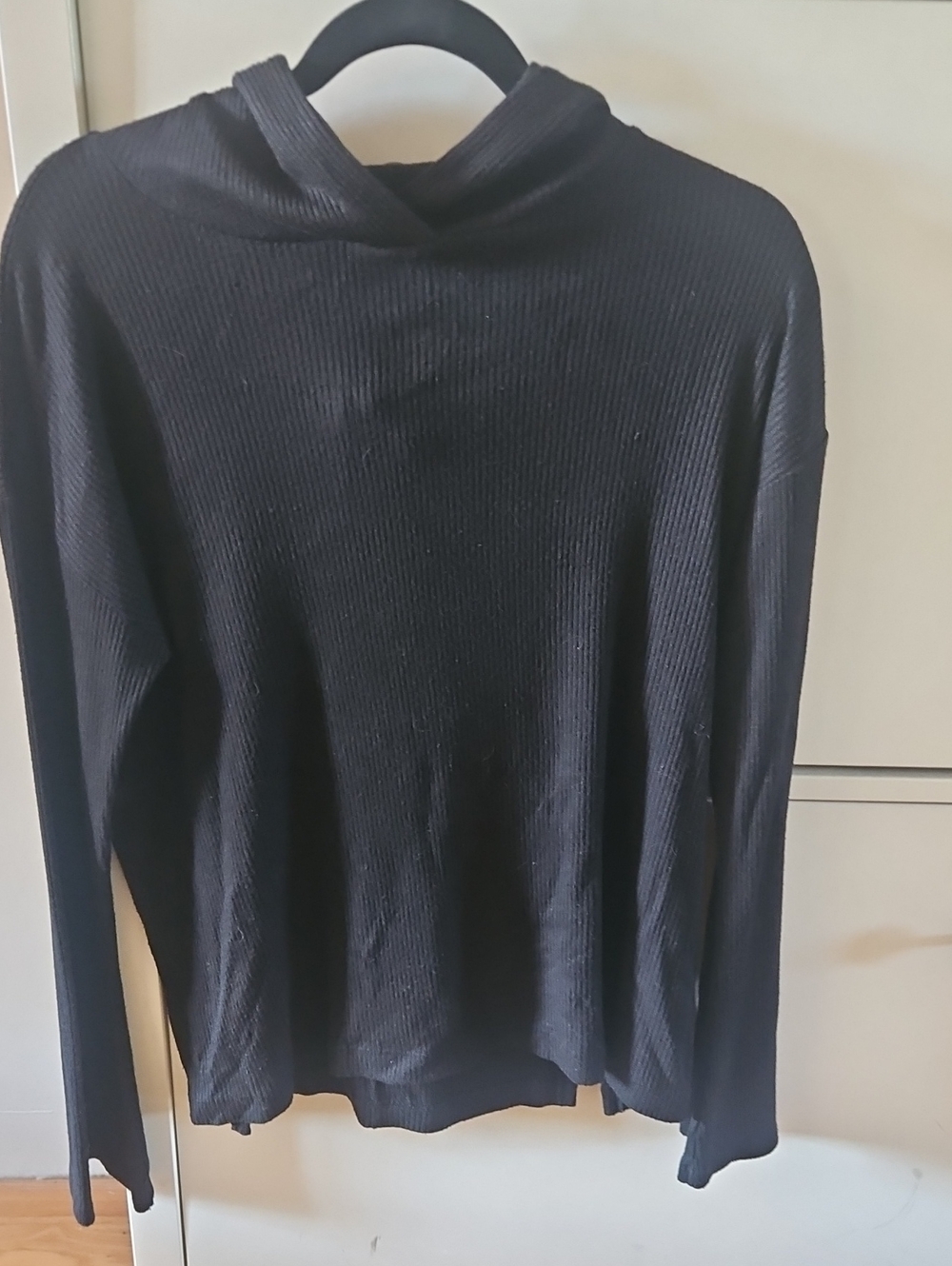 rag & bone Black Ribbed Hooded Pullover Size Small